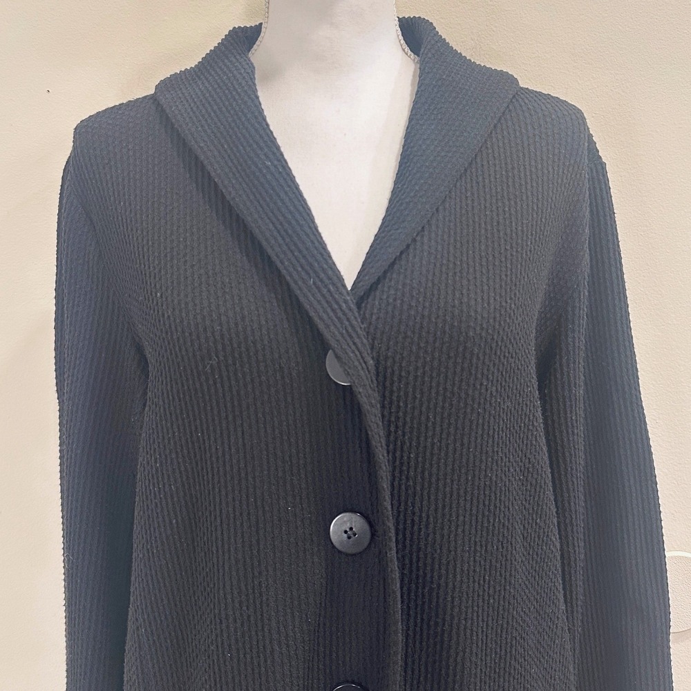 Eileen Fisher Black‎ Waffle Knit Shawl Collar Longline Cardigan Large Minimalism - Picture 3 of 8